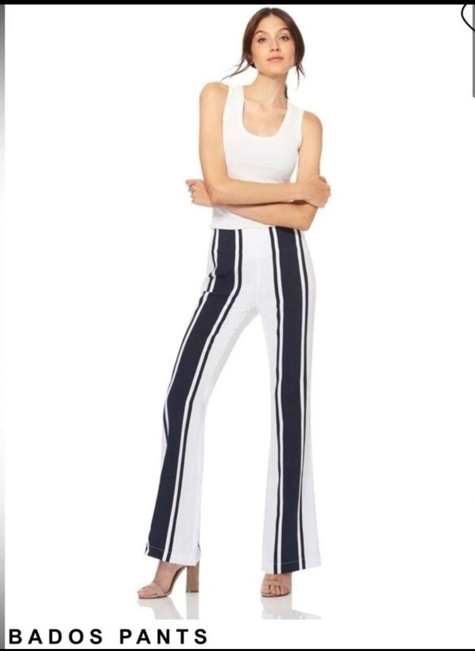 NEW Ecru Linen Striped High Waist Flare Barbados Pants White Navy Size 2 Preppy